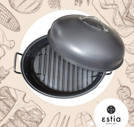 Γάστρα αντικολλητική μεγάλη ανθρακούχου χάλυβα οβάλ graphite 40.5x32cmκαι ύψος 25 cm χωρίς το χέρι με χωρητικότητα 9lt με ανοξείδωτα χέρια και σχάρα