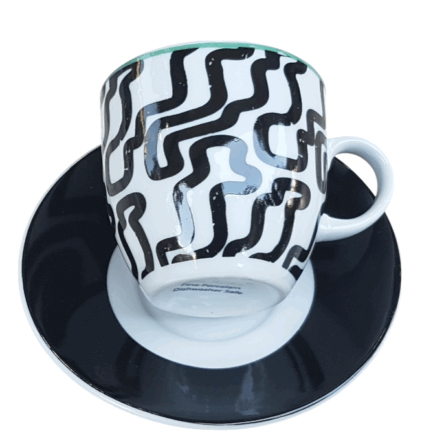 Φλιτζάνι καφέ λευκό - μαύρο πορσελάνη με πιάτο 90cc