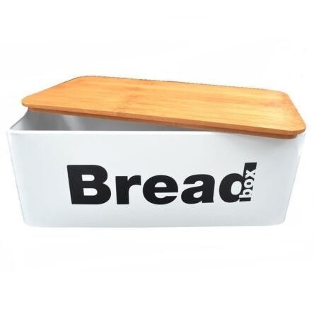 Ψωμιέρα λευκή μικρή με μπαμπού καπάκι