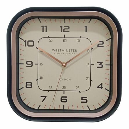 Ρολόι τοίχου πλαστικό μπεζ-μαύρο τετράγωνο
