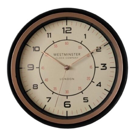 Ρολόι τοίχου πλαστικό στρογγυλό μαύρο μπεζ 30 εκατοστά